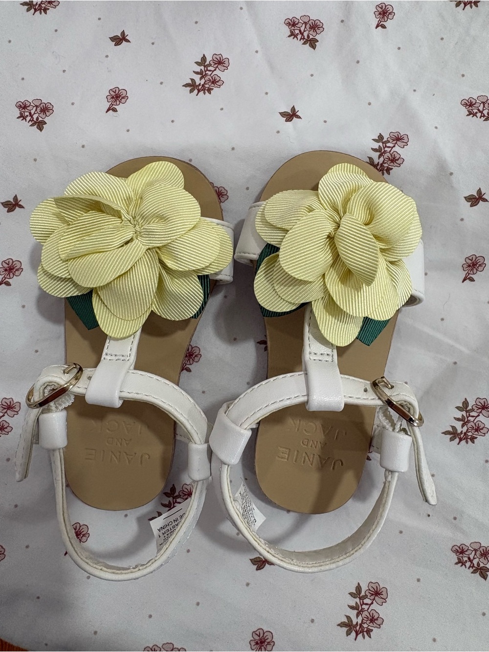 Janie and Jack White Sandals with Pale Yellow Flower